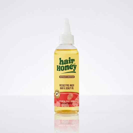 Hair Syrup Watermelon Oil - Pre-Wash Treatment for Dry Hair in a stylish bottle on a wooden surface.