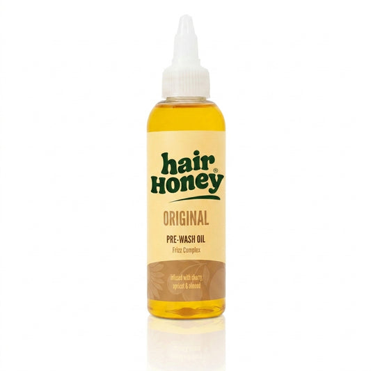 Smoothing Oil for Knotty, Tangled Hair - Pre-Wash Syrup displayed with a fork and tangled hair strands.